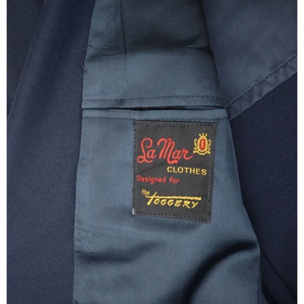 VINTAGE MEN'S NAVY BLUE SUIT - LA MAR CLOTHES - SIZE 42L PANTS 38x33
